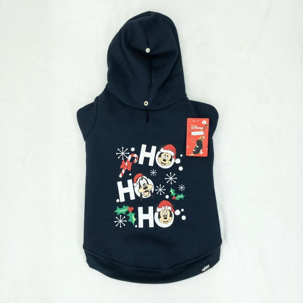 Disney Pet Hoodie Large Navy Blue Christmas Mickey Minnie Ho Ho Ho Fleece New
